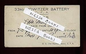 First World War: 33rd Howitzer Battery "Day Pass" Nov. 27, 1914 .military Ephemera