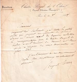 Image du vendeur pour Lettre autographe  entte du "Thtre Royal de l'Odon", signe du journaliste, publiciste, Auguste Lireux , au sujet de dpenses relatives  une reprsentation donne  Saint Cloud. mis en vente par JOIE DE LIRE