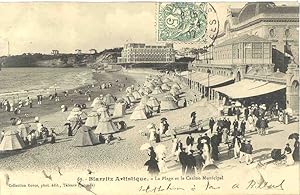 Bild des Verkufers fr Carte Postale Ancienne - 69 - BIARRITZ ARTISTIQUE - La plage et le Casino Municipal. zum Verkauf von JOIE DE LIRE