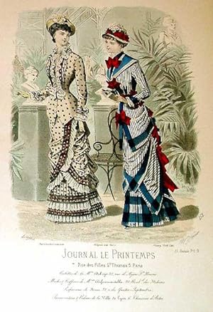 Très belle planche coloriée JOURNAL LE PRINTEMPS, mode féminine. Robes, chapeaux, manteaux.