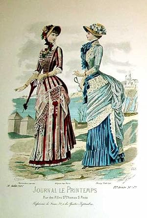 Très belle planche coloriée JOURNAL LE PRINTEMPS, mode féminine. Robes, chapeaux, ombrelle.