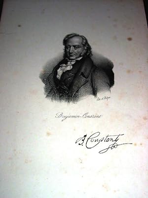 Gravure XIXème en noir représentant Benjamin-Constant- Avec fac-similé de sa signature