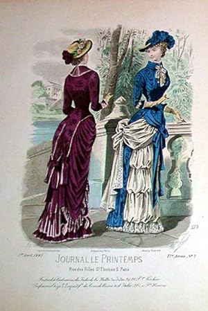 Très belle planche coloriée JOURNAL LE PRINTEMPS, mode féminine. Robes, chapeaux.