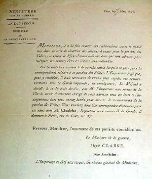 Document imprimé du ministère de La Guerre au sujet du retard du paiement des pensions des Vélite...