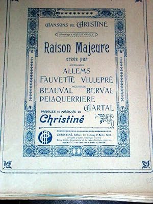 Image du vendeur pour Partition musicale RAISON MAJEURE. Paroles & Musique de CHRISTINE. mis en vente par JOIE DE LIRE