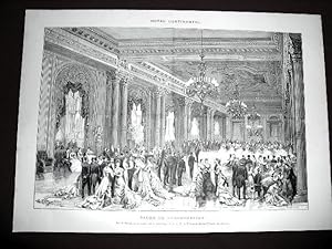 Bild des Verkufers fr Grande gravure sur acier signe dans la planche - Reprsentant le Salon de Consersation ( Bal de bienfaisance donn sous le patronage de S. A. R. Le Princes de Galles) de l'Htel Contnental  Paris. zum Verkauf von JOIE DE LIRE