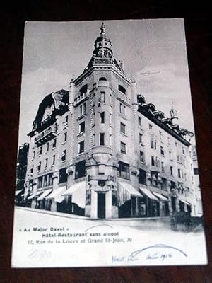 Bild des Verkufers fr Carte Postale Ancienne - "Au Major Davel". Htel-Restaurant sans alcool. 12, Rue de la Louve et Grand St-Jean, 39. zum Verkauf von JOIE DE LIRE