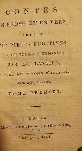 Seller image for CONTES EN PROSE ET EN VERS SUIVIS DE PIECES FUGITIVES for sale by Antic Hay Books