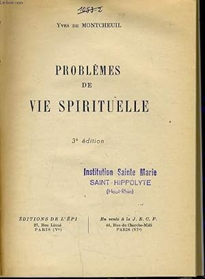 Bild des Verkufers fr PROBLEMES DE VIE SPIRITUELLE zum Verkauf von Le-Livre