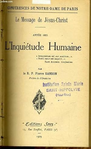 Seller image for L'INQUIETUDE HUMAINE for sale by Le-Livre