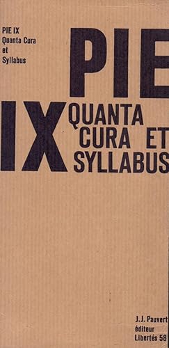 Bild des Verkufers fr PIE IX QUANTA CURA ET SYLLABUS zum Verkauf von Libreria 7 Soles
