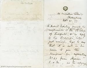 Bild des Verkufers fr Autograph Letter in the third person to George Augustus SELWYN, (Sir Herbert Stanley, 1830-1903, Reid Professor of Music at Edinburgh). zum Verkauf von Sophie Dupre  ABA ILAB PADA