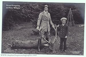 Seller image for Unsigned Portrait Postcard Photograph, by S. Pfeifel of Allenstein, (Friedrich Viktor August Ernst, 1882-1951, Son of Kaiser Wilhelm II, Crown Prince of the German Empire & of Prussia, renounced the throne in 1918) and his eldest son WILHELM (1906-1940)] for sale by Sophie Dupre  ABA ILAB PADA