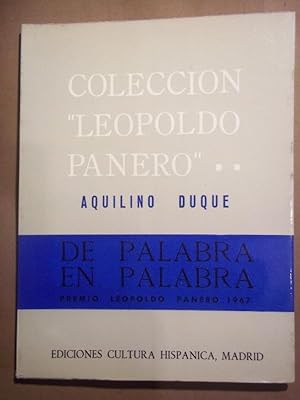 Imagen del vendedor de DE PALABRA EN PALABRA. Premio Leopoldo Panero 1967. a la venta por Carmichael Alonso Libros