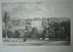 Original Antique Engraved Print Illustrating Trewarthenick House in Cornwall.