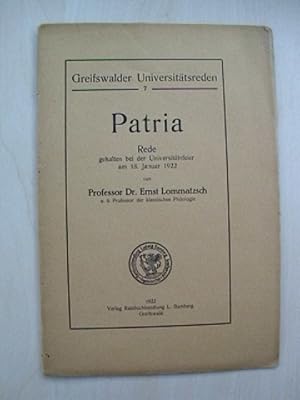 Patria. Rede gehalten bei der Universitätsfeier am 18. Januar 1922.