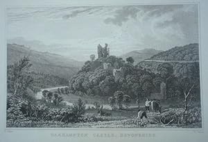 Original Antique Engraved Print Illustrating Oakhampton Castle in Devonshire.