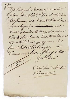 Bild des Verkufers fr Autograph receipt signed (in third person within the text). zum Verkauf von Antiquariat INLIBRIS Gilhofer Nfg. GmbH