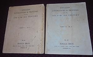 Seller image for English Literature & Printing from the 15th to the 18th Century. Part I. A-L and Part II. M-Z. No. 461 and 462 Book Catalogue for sale by Pensees Bookshop