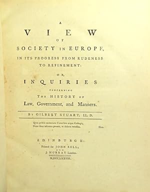 Seller image for A view of society in Europe, in its progress from rudeness to refinement: or inquiries concerning the history of law, government, and manners for sale by Rulon-Miller Books (ABAA / ILAB)