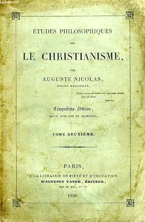 Bild des Verkufers fr ETUDES PHILOSOPHIQUES SUR LE CHRISTIANISME, TOME II zum Verkauf von Le-Livre