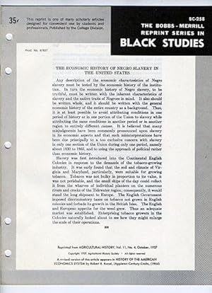 Seller image for The Economic History of Negro Slavery in the United States (Bobbs-Merrill Reprint Series in Black Studies: BC-258) for sale by Cream Petal Goods