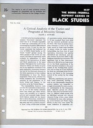 Bild des Verkufers fr A Critical Analysis of the Tactics and Programs of Minority Groups (Bobbs-Merrill Reprint Series in Black Studies: BC-37) zum Verkauf von Cream Petal Goods