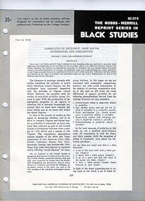 Seller image for Correlates of Prejudice: Some Racial Differences and Similarities (Bobbs-Merrill Reprint Series in Black Studies: BC-212) for sale by Cream Petal Goods