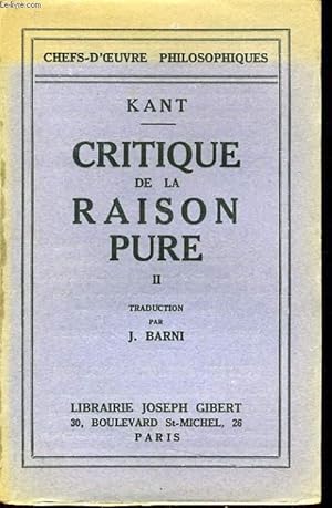 Seller image for CRITIQUE DE LA RAISON PURE tome 2 for sale by Le-Livre