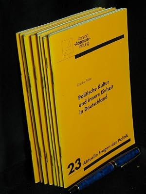 Bild des Verkufers fr 8x Aktuelle Fragen der Politik - 23, 34, 36, 41, 43, 45, 46, 55 - 23. Politische Kultur und innere Einheit in Deutschland - Gnther Rther, 34. Menschenrechte als politischer Auftrag - Heiner Geiler, Klaus-Jrgen Hedrich, Andreas Krautscheid, Marlene Lenz, Rita Sssmuth, 36. Informationsgesellschaft - Quo vadis?, Hernann Lbbe, Bernd Neumann, 41. Globalisierung und Politik - Klaus-Jrgen Hedrich, Klaus-Peter Klaiber, Volkmar Khler, Carsten Kreklau, Armin Laschet, Werner Link, Ruprecht Polenz, 43. Wirtschaft trifft Politik - Die Europische Whrungsunion - Brigitte Baumeister, Hilmar Kopper, Gnter Rinsche, Rudolf Seiters, Hans Tietmeyer, Paul B. Wink, Matthias Wissmann, 45. Soziale Marktwirtschaft in der Bewhrung - Hans- Jrgen Rsener, Hermann Sautter, Gerhard Stoltenberg, Manfred E. Streit, Christian Watrin, 46. Werte im pluralistischen Staat - Hermann Lbbe, Elisabeth Noelle-Neumann, Hans-Peter Repnik, 55. Arbeitspltze durch mehr Mut zum Markt - Jochen Kienbaum, Manfred J.W. Neu zum Verkauf von Erlbachbuch Antiquariat