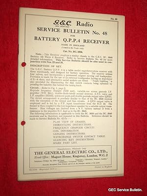 Bild des Verkufers fr G.E.C. Radio Service Bulletin No 48 for BATTERY Q.P.P.4 RECEIVER. BC3856. GEC. zum Verkauf von Tony Hutchinson