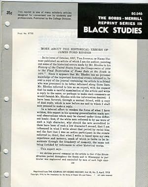 Imagen del vendedor de More About the Historical Errors of James Ford Rhodes (Bobbs-Merrill Reprint Series in Black Studies: BC-346) a la venta por Cream Petal Goods