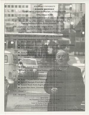 Imagen del vendedor de Stanford University: Joseph Brodsky and Circulation of Poetry: A Colloquium (Original Poster) a la venta por Royal Books, Inc., ABAA