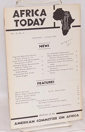 Immagine del venditore per Africa today: bulletin of the American Committee on Africa; vol. II, no. 4; September - October 1955 venduto da Bolerium Books Inc.