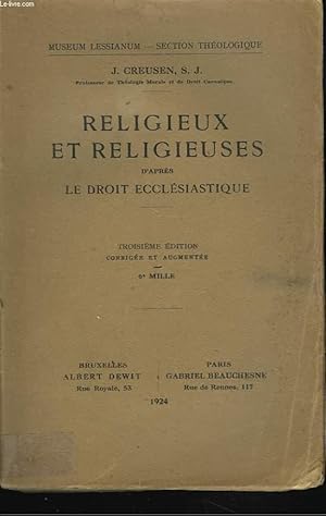 Bild des Verkufers fr RELIGIEUX ET RELIGIEUSES D'APRES LE DROIT ECCLESIASTIQUE. zum Verkauf von Le-Livre