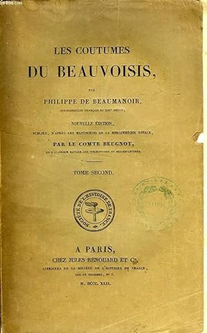 Bild des Verkufers fr LES COUTUMES DU BEAUVOISIS, 2 TOMES zum Verkauf von Le-Livre