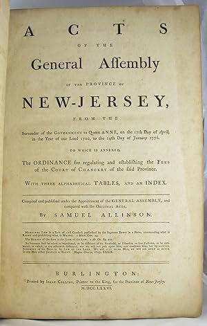 Acts of the General Assembly of the Province of New-Jersey .