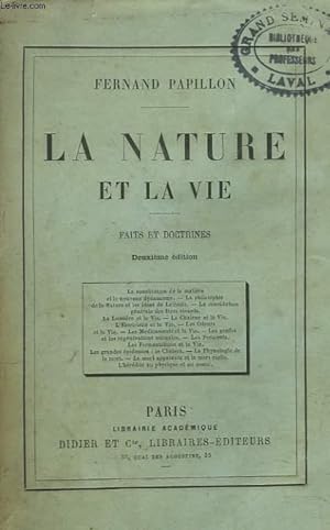 Bild des Verkufers fr LA NATURE ET LA VIE.FAITS ET DOCTRINES. zum Verkauf von Le-Livre