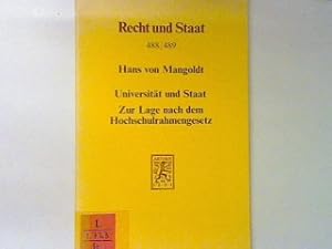 Immagine del venditore per Universitt und Staat : Zur Lage nach dem Hochschulrahmengesetz. Recht und Staat in Geschichte und Gegenwart 488/489; venduto da books4less (Versandantiquariat Petra Gros GmbH & Co. KG)