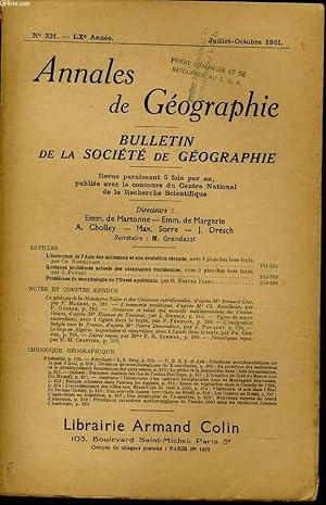 Seller image for ANNALES DE GEOGRAPHIES bulletin de la socit gographique) n321 : L'conomie de l'Asie des moussons et son volution rcente - Quelques problmes actuels des campagnes tunisiennes - Problmes de morphologie de l'ouest amricain for sale by Le-Livre