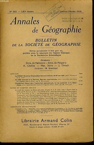 Seller image for ANNALES DE GEOGRAPHIES bulletin de la socit gographique) n323 : La XXXIIIe excursion gographique Interunivesitaire (26-30 mai 1950) - La valle moyenne de la Charente esquisse morphologique - L'assolement biennal dans l'agriculture septentrionale for sale by Le-Livre