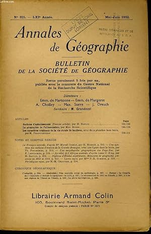 Seller image for ANNALES DE GEOGRAPHIES bulletin de la socit gographique) n325 : Surface d'aplanissement - La gographie de l'alimentation Les caractre originaux de la vie rurale de banlieue for sale by Le-Livre