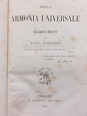 Bild des Verkufers fr Della armonia universale. Ragionamenti [.] ritoccati dall'autore in questa seconda edizione. zum Verkauf von Gabriele Maspero Libri Antichi