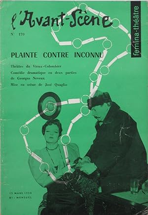 Seller image for Plainte Contre Inconnu : L'Avant-Scne Fmina-Thtre n170 for sale by Bouquinerie L'Ivre Livre