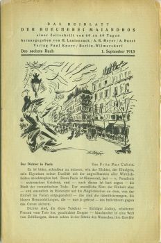 Bild des Verkufers fr einer Zeitschrift von 60 zu 60 Tagen. Herausgegeben von Heinrich Lautensack, Alfred Richard Meyer, Anselm Ruest. Das sechste Buch, 1. September 1913. zum Verkauf von Antiquariat Weinek