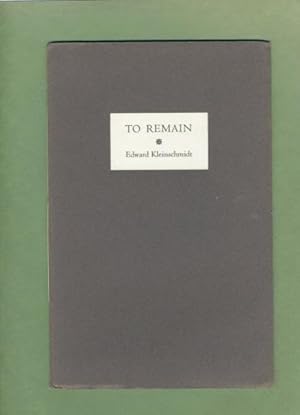 Imagen del vendedor de To Remain. a la venta por Cream Petal Goods