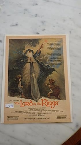Seller image for Rare Lord of The Rings, The Original Color Vintage Advertisement 1978 PG ( Now Playing at a Theatre Near You ! ) This rare original 1979 magazine movie trailer ad features the incredible fantasy for all the ages ! with the text that starts "One man cast a for sale by Bluff Park Rare Books