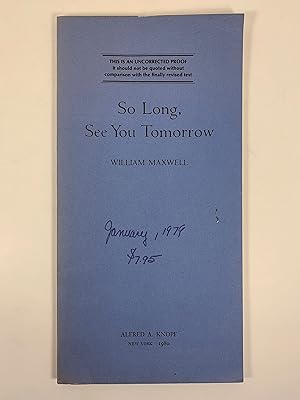 Seller image for So Long, See You Tomorrow for sale by Old New York Book Shop, ABAA