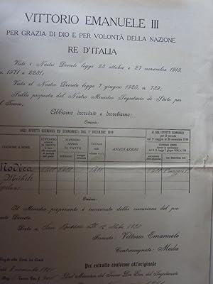 "VITTORIO EMANUELE III Per Grazia di Dio e per Volonta' della Nazione RE D'ITALIA MINISTERO DEL T...