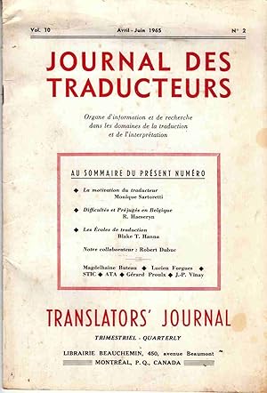 Journal Des Traducteurs Translators' Journal Avril-Juin 1965